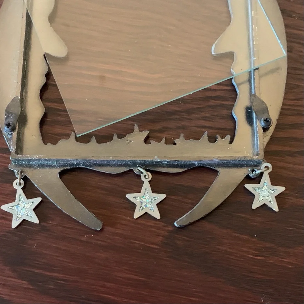 90s Crescent Moon Stars Pop Out Metallic Glitter Picture Frame Metal Vintage